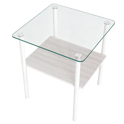 2-piece Modern Rectangular Glass Side Table, Tempered Glass Tabletop, MDF Storage Shelf & Metal Legs, Minimalist Sofa Side Table for Living Room & Bedroom image 10