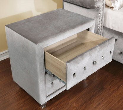 Glam Style 1pc Nightstand Button Tufted Full upholstered Frame Acrylic Buttons Gray Finish Bedroom Furniture image 6