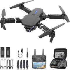 ikaufen E88 Drone with Built-in screen control, Camera for Adults RC Drone With 720P HD Dual Camera WiFi FPV Foldable Quadcopter Aircraft +1 Battery (E88 Dual camera Black)