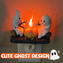 Ghost Campfire Flickering Night Light, 3D LED Night Light Faux Campfire Halloween Spooky Fire,Ghost Decorations Halloween lamp Gifts,Flameless Candles Halloween Decorations Indoor (2 Pcs)