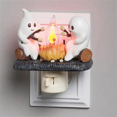 Ghost Campfire Flickering Night Light, 3D LED Night Light Faux Campfire Halloween Spooky Fire,Ghost Decorations Halloween lamp Gifts,Flameless Candles Halloween Decorations Indoor (2 Pcs)