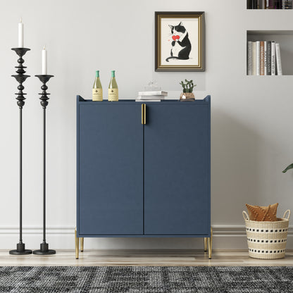 2 doors home wine bar cabinet with wine rack & adjustable storage shelf, modern sideboard with soft-closing hinge, dinning room buffet cabinet, Liquor Cabinet kitchen, living room coffee cart Blue image 6