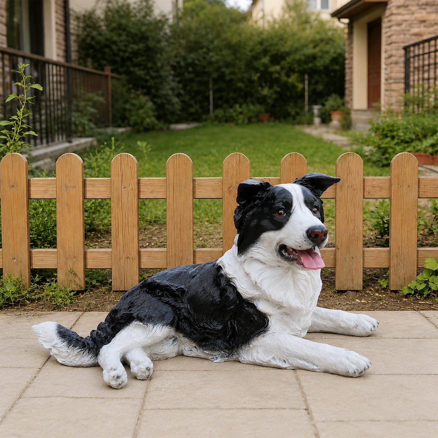 Outdoor Garden Border Collie Dog Statue Greeter Garden Decor – Cute Puppy Sculpture for Yard Porch New Year Gift image 2