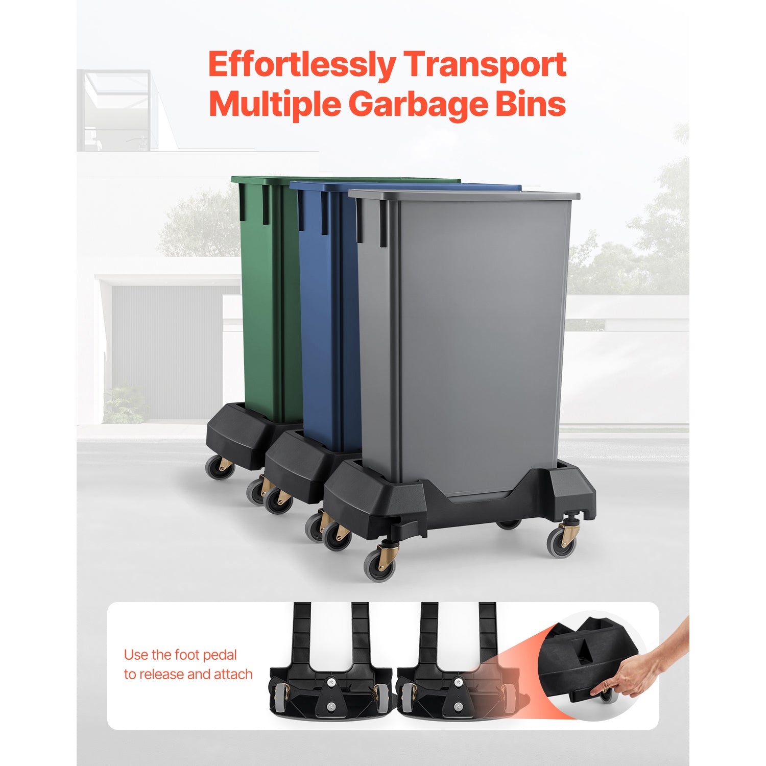 Slim Trash Can Dolly with Wheel Fit 16/23 Gal Container Bin 200lbs Heavy Duty image 6