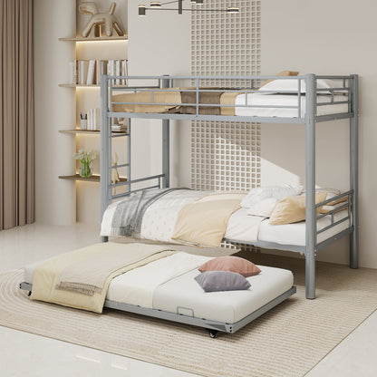 Silver Twin Metal Triple Bunk Bed Frame – Versatile Convertible 3-in-1 Design, Heavy-Duty Steel, Sleek Silver Finish, Ideal for Dorms/Guest Rooms image 9