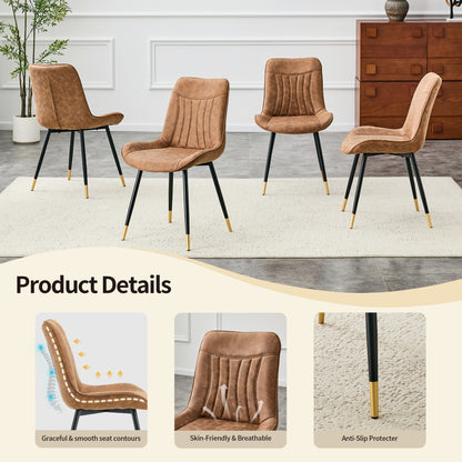Dining Chairs Set of 4, Brown Tech Fabric Upholstered Dining Chairs with Semi-Gloss Black Metal Legs, Gold-Trimmed Adjustable Non-Slip Feet, Vertical-Stitched High Back (Brown, Set of 4) image 4
