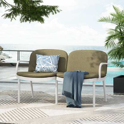 Luna Outdoor Patio PP Loveseat, White Frame with Green Cushion image 4