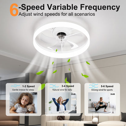 19.7'' LED Ceiling Fan Light with Remote & App Control, 6 Speeds, Dimmable, 3000K-6500K, Flush Mount WHITE Fandelier for Bedroom image 5