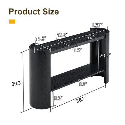 Double-layer Black curved foyer table - Black wood grain minimalist entrance small space living room sofa side table image 11