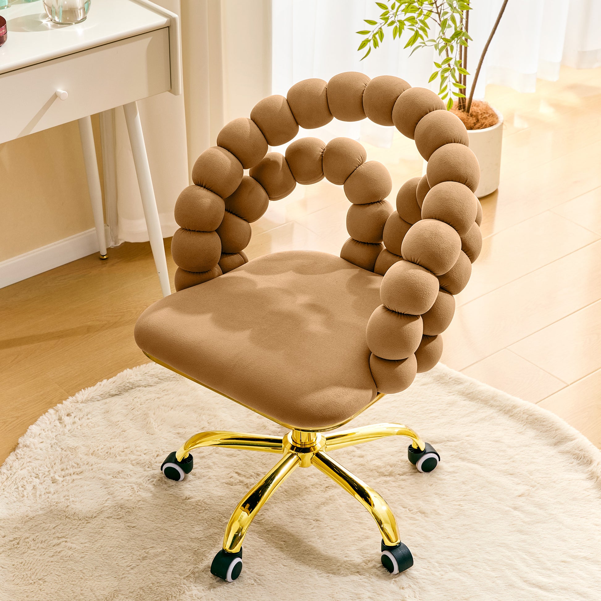 Velvet Bubble Back Swivel Office Chair, Adjustable Height Cute Vanity Chair with Gold Base & Wheels for Bedroom, Makeup Room. image 2