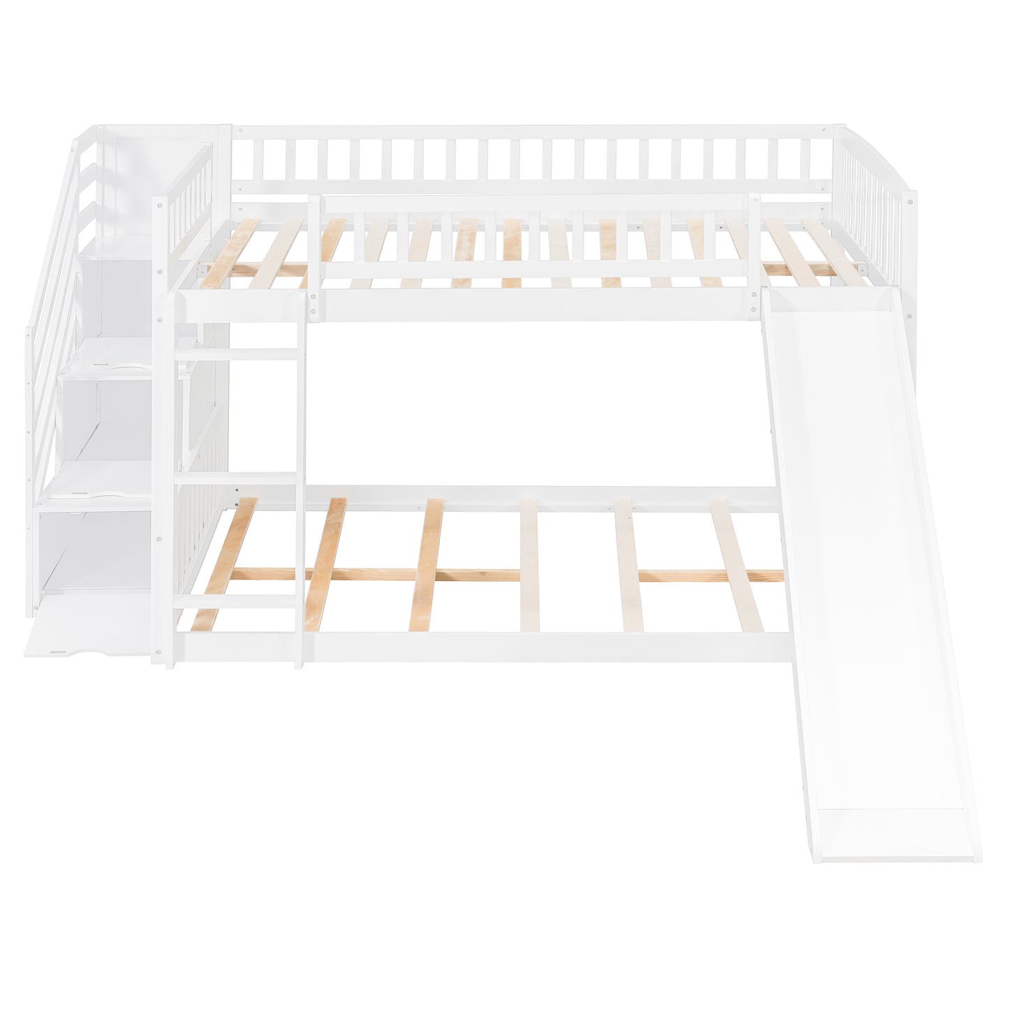 Stairway Full over Full Bunk Bed with Three Drawers and Slide, White image 8