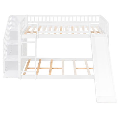 Stairway Full over Full Bunk Bed with Three Drawers and Slide, White image 8