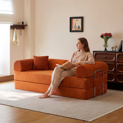 78.8" Compression Sofa,Convertible Floor Sofa Bed-with Pillow Back Support Armrest,Comfy Futon Couch Sleeper Bed,Loveseats Boneless Modular Sectional Sofa,Corduroy fabric,for Living Room,Bedroom image 1