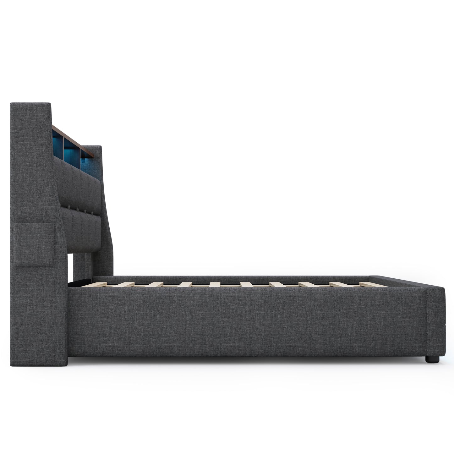 (=AA20690910G) Queen size Upholstered Platform bed with a Hydraulic Storage System, LED and Charging Station, No Box Spring Needed, Easy Assembly, Noise-Free, Grey (without mattress) image 8