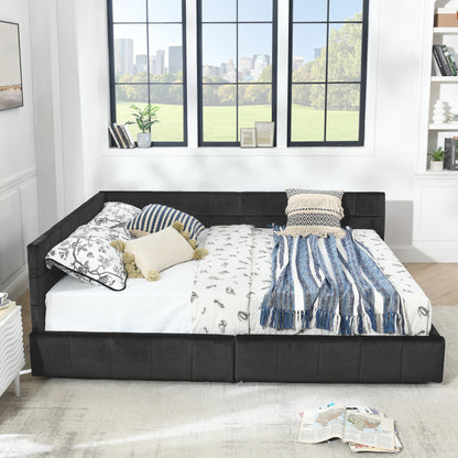 Queen Size Storage Upholstered Tufted Bed Frame, Sofa Bed Frame with Comfortable Backrest and Armrests, Queen Size Bed for Bedroom, Living Room,Velvet, BLACK(85.5''*64.5''*29.5'') image 4