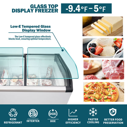 Curved Top Display Freezer 4.6 Cu.ft Sliding Glass Lid Ice Cream Freezers Commercial Mobile Chest Freezer with LED Lighting image 6