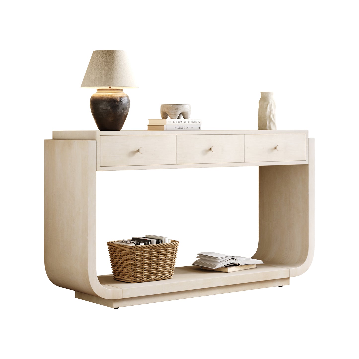 Antique-Style Console Table, 3 Storage Drawers, Display Shelf, Curved Legs, Paulownia Veneer, Entryway/Hallway/Living Room, Beige image 5