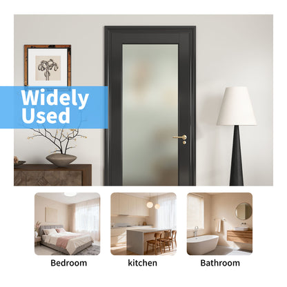 32" X 80"1-Lite Frosted Glass Interior Door for Pantry, Laundry, Closet, kitchen, Bypass, Pocket Slab Door w/o Hardware,Black image 10