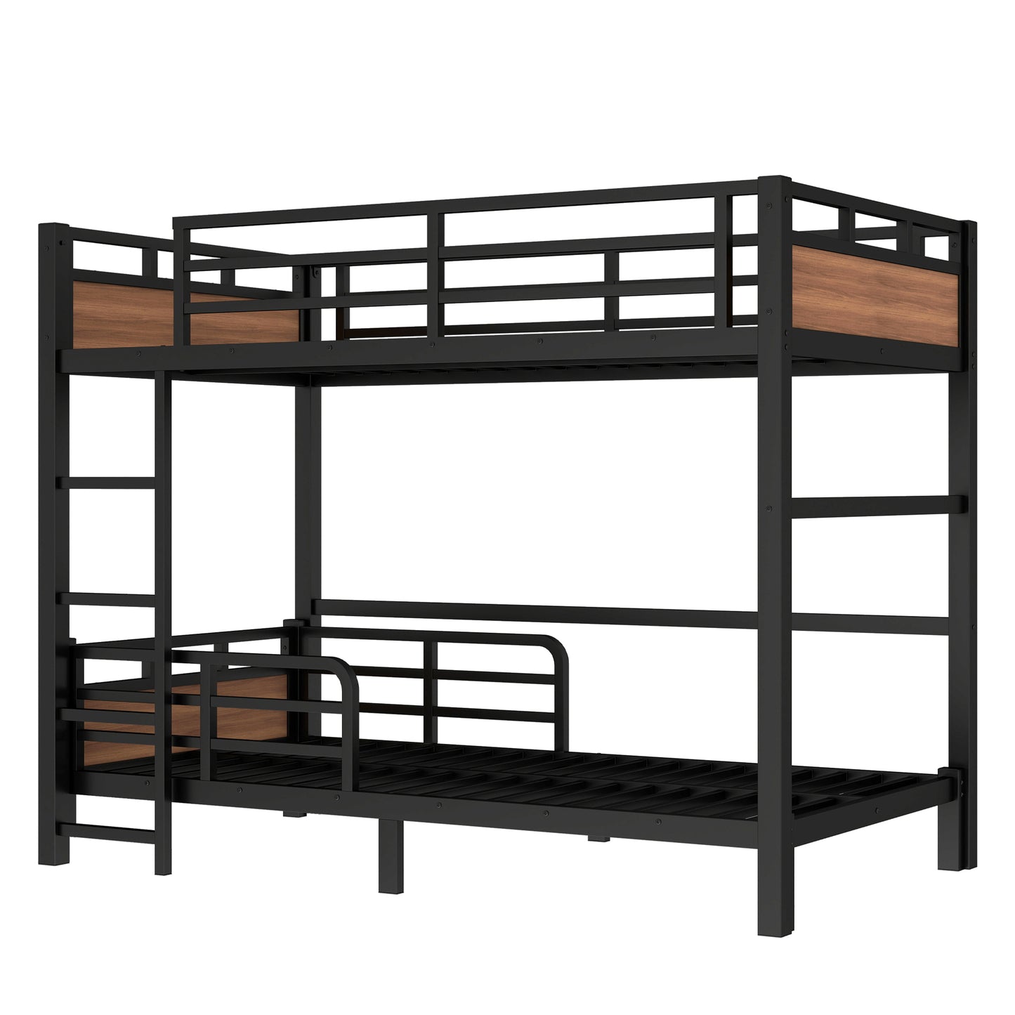 Twin XL over Twin XL Metal Bunk Bed/Metal Loft Bed,Separable Bunk Beds,with raised security fence,Walnut Color image 8