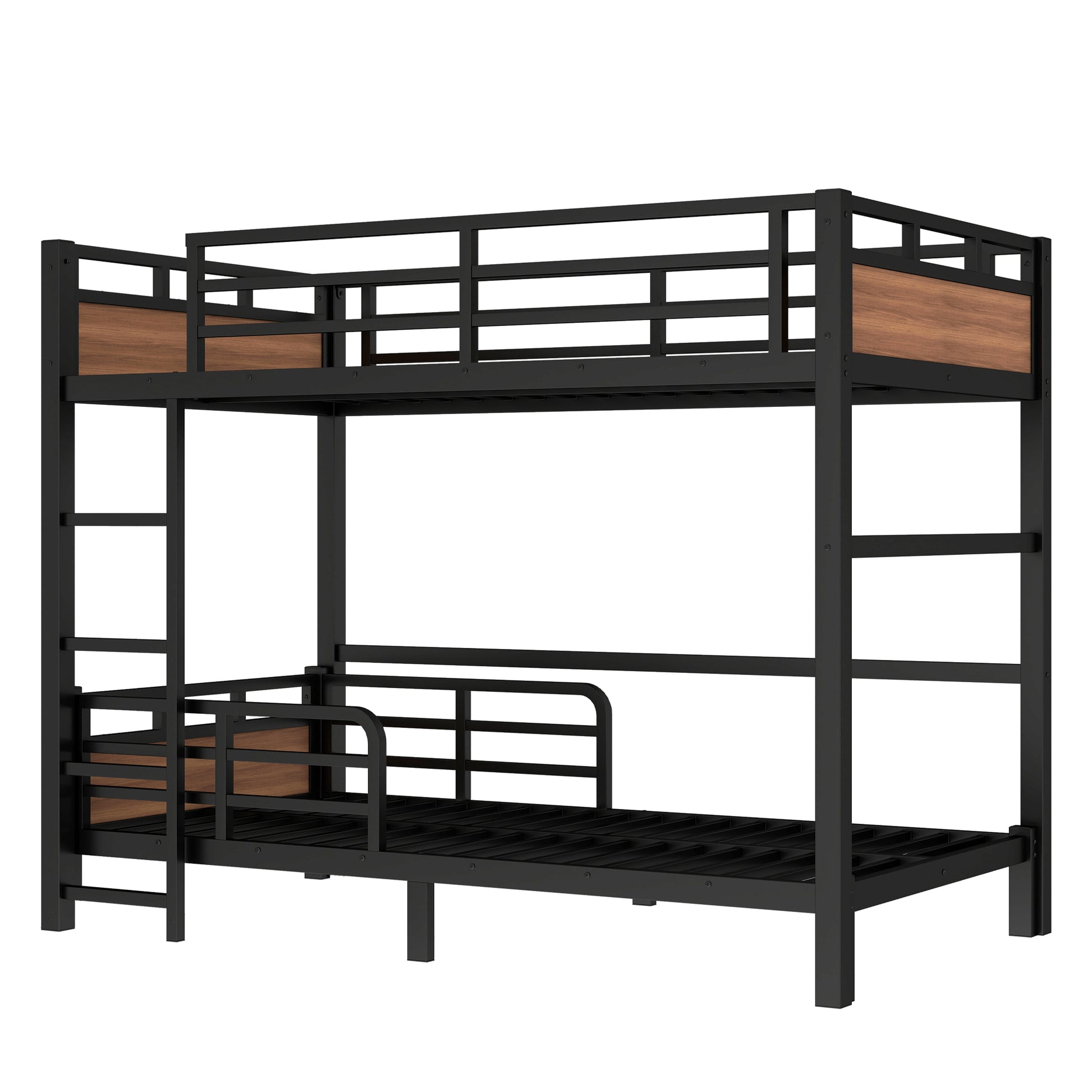 Twin XL over Twin XL Metal Bunk Bed/Metal Loft Bed,Separable Bunk Beds,with raised security fence,Walnut Color image 8