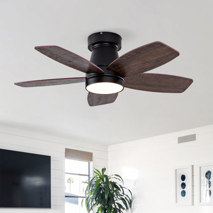 Ceiling Fans with Lights and Remote, 32 Inch Low Profile Ceiling Fan with Light, Flush Mount, Reversible, 3CCT, Dimmable Black Modern Ceiling Fan for Bedroom, Living Room, Outdoor Patio image 1