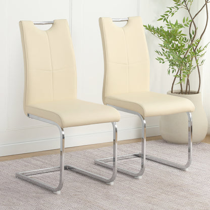 Modern Light Yellow PU dining chair living room chair upholstered chair, electroplated metal chair leg design, kitchen, living room, bedroom, dining room side chair (Set of 2) image 1