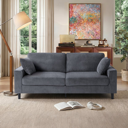 81.8"Corduroy Loveseat Sofa, 2-Seater Couch with Sturdy Iron & Wood Frame, Comfy Upholstered Sofa with Square Armrests for Living Room, Apartment image 1