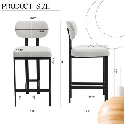 Bar Stools Set of 2, 26 inch Modern Upholstered Fabric Counter Height Barstools, Kitchen Island Chairs with Black Metal Legs for Dining Room/Kitchen Island/Bar image 7
