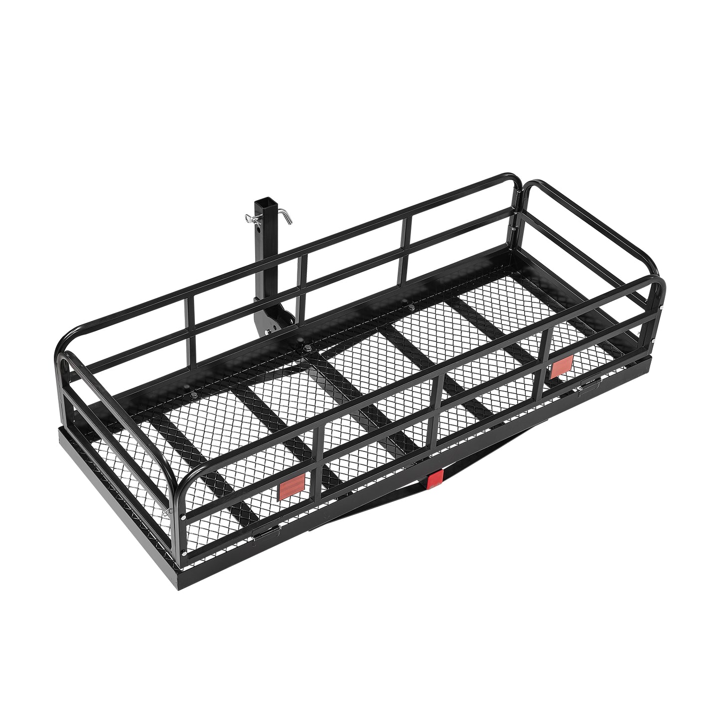 Hitch cargo carrier folded up for storage
