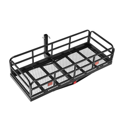 Hitch cargo carrier folded up for storage