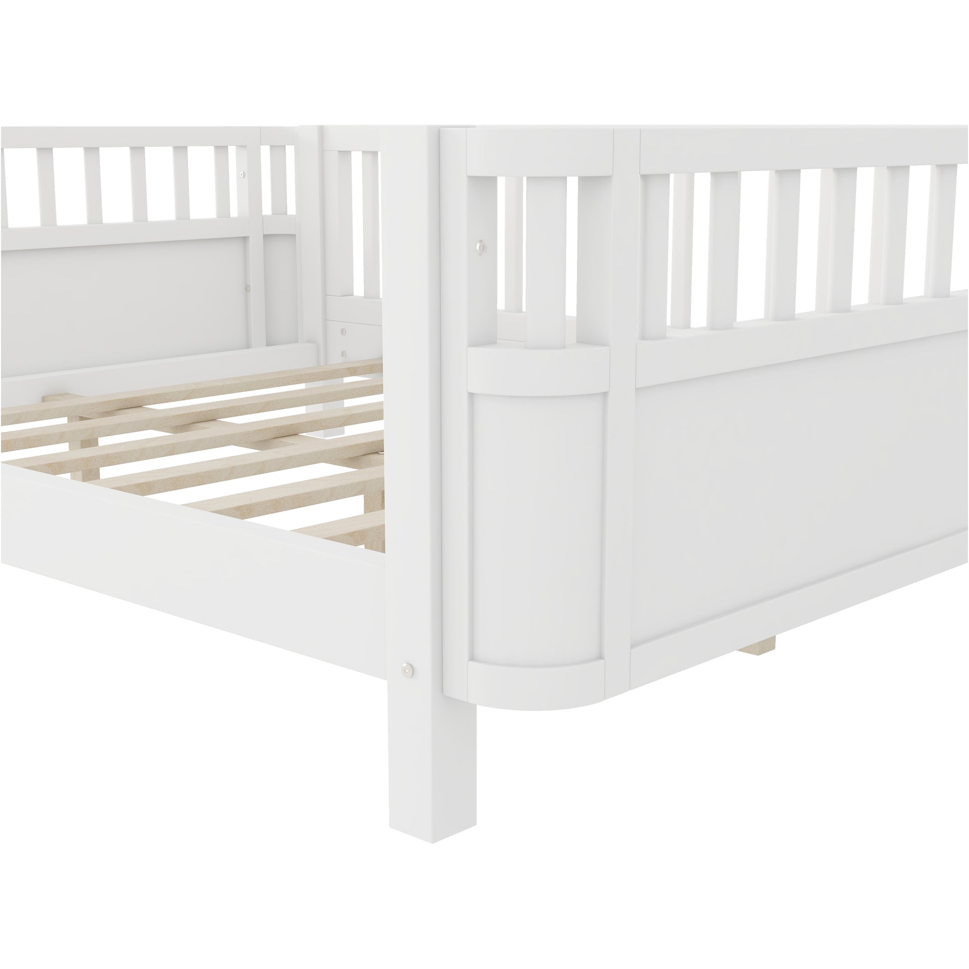Full Size Wood Platform Bed for Kids, Wood Low Profile Full Bed with Rails for Girls and Boys, White (Patented Design, Old SKU W2593P233767) image 10
