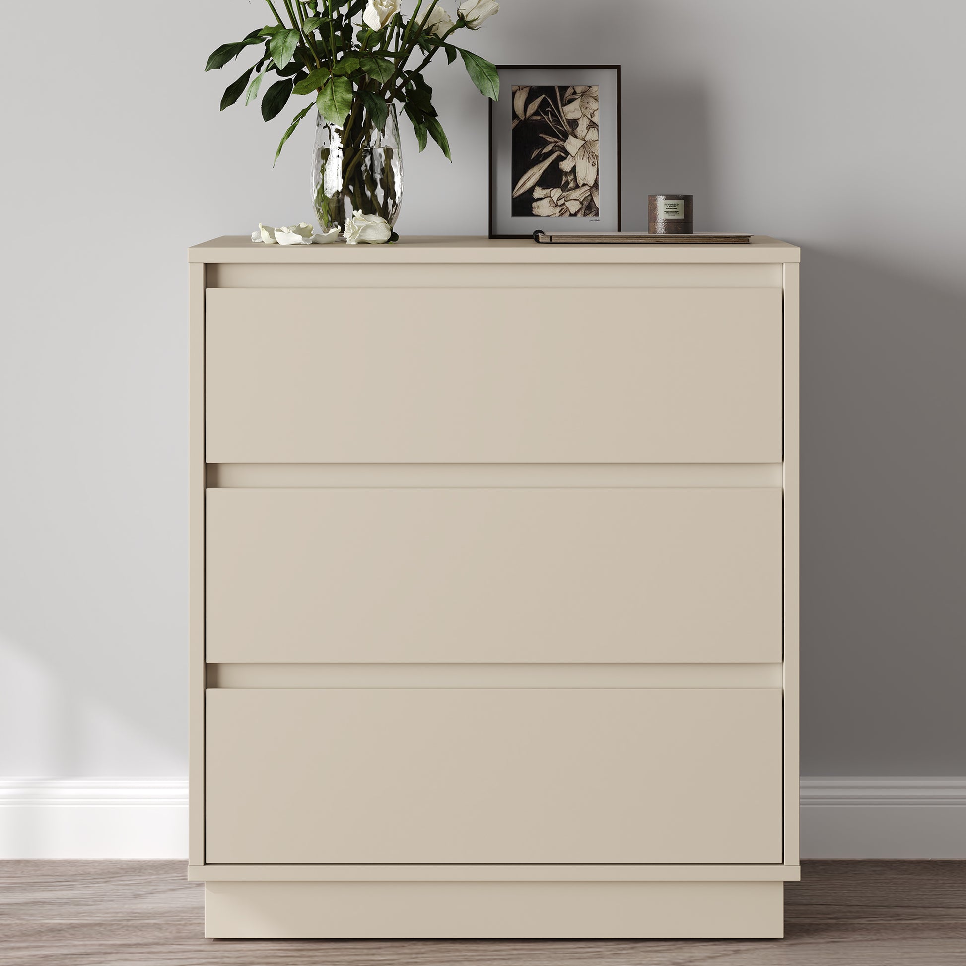 Large 3 Drawer Dresser Set of 2, Modern Nightstand for Bedroom, Wide Bedside Table with Hidden Pull-out System, Wooden Chest of Drawers for Living Room, Entryway, Beige image 7