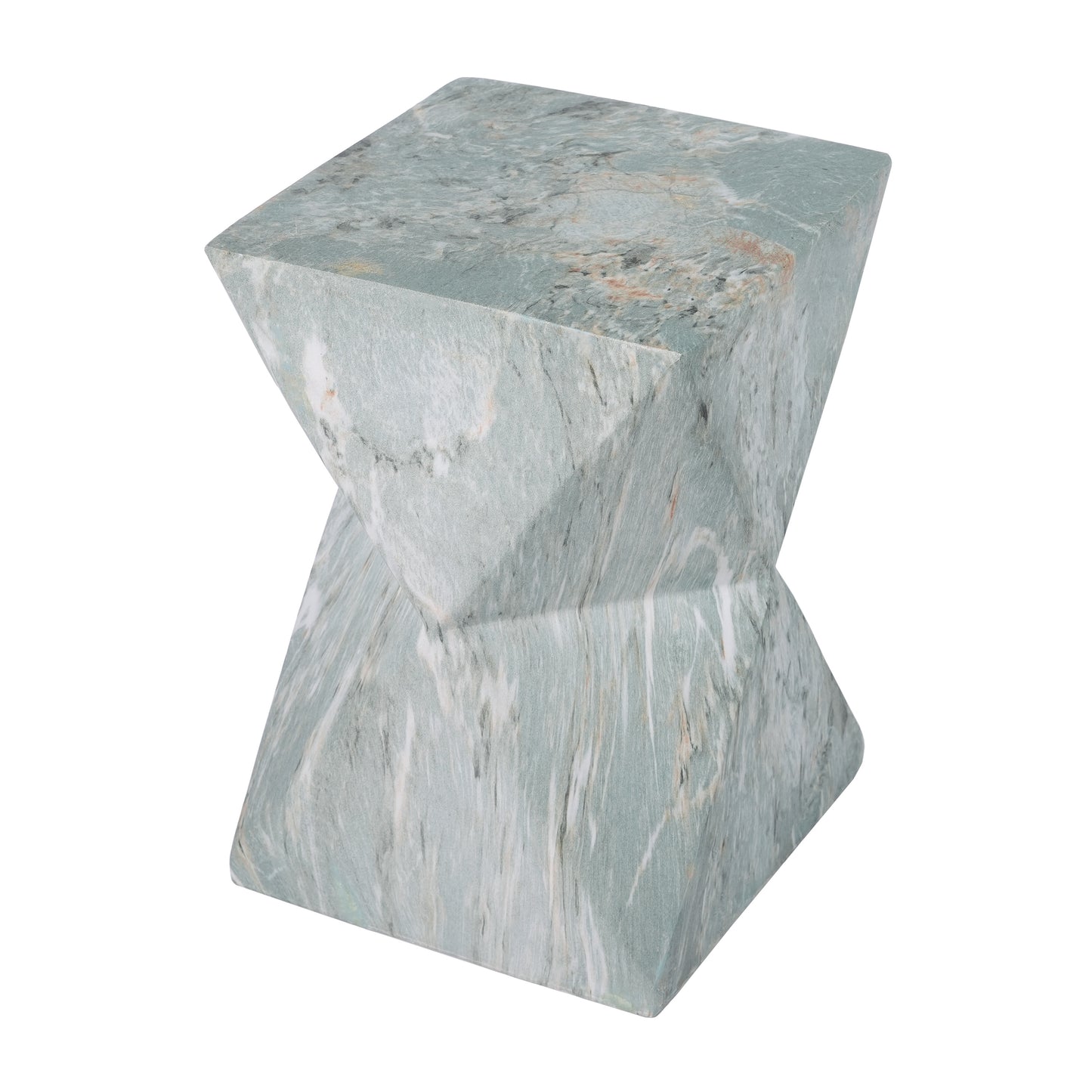 18.5"H Modern Geometric MGO Side Table, Hourglass Accent Table with Faux Marble Finish - Weather Resistant End Table for Indoor and Outdoor Use, Living Room, Bedroom & Patio, Green Marble image 7