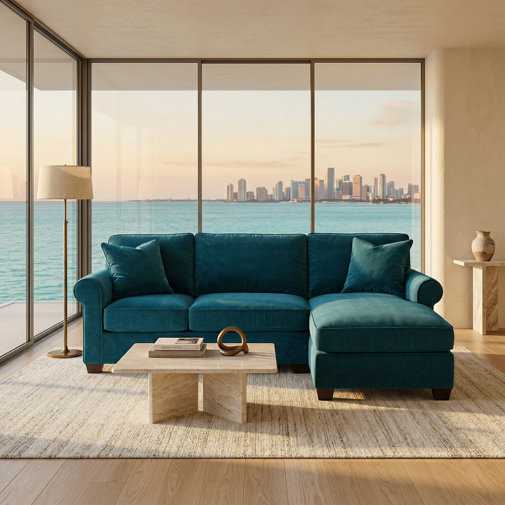 Irlanda Sectional – Made in USA, Custom Fabric Options, L-Shaped Sectional Wholesale Sectional Furniture - Velvet Antique Peacock - Velvet image 9