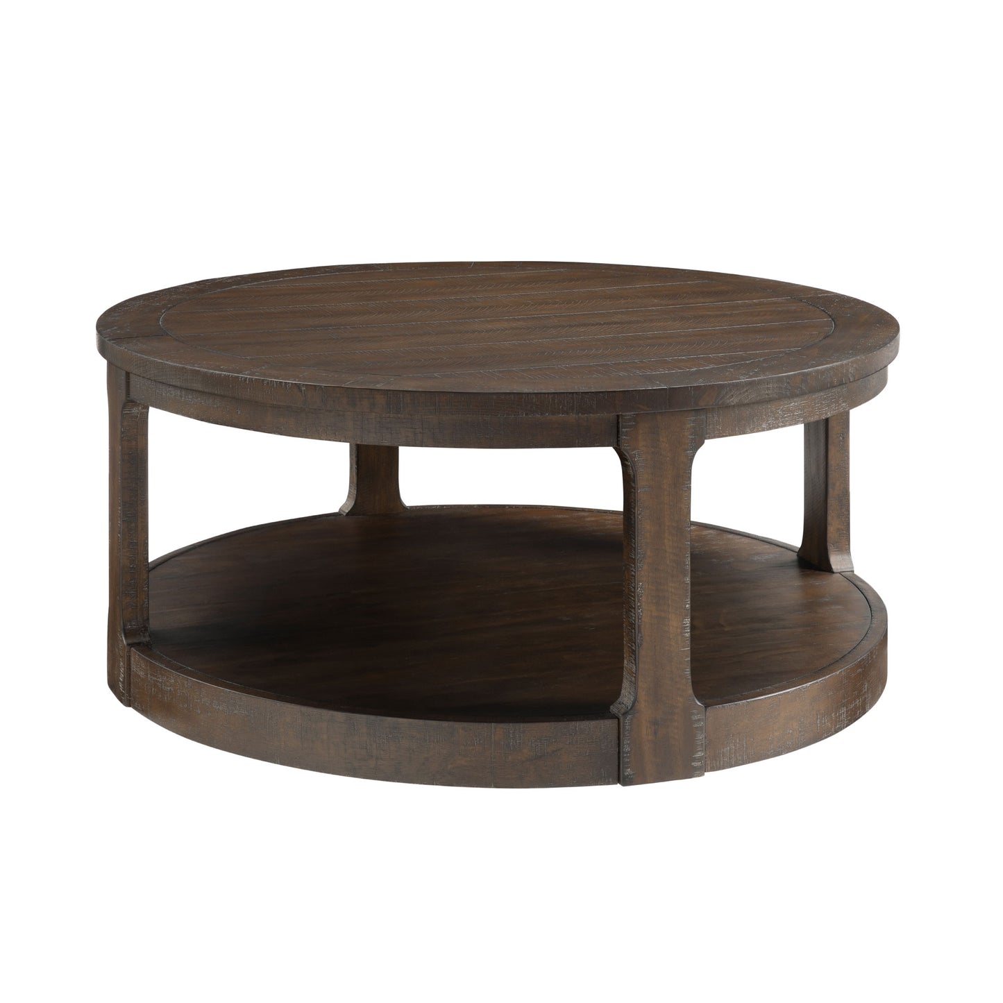 40inch Large Curved 2 Tier Traditional Round Circle Wooden Center Coffee Table,Mid Century Rounded Table with Wheels,Rustic Style Table for living Room,Office,Apartment,Brown image 4