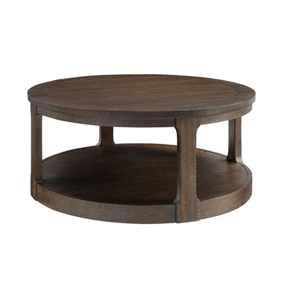 40inch Large Curved 2 Tier Traditional Round Circle Wooden Center Coffee Table,Mid Century Rounded Table with Wheels,Rustic Style Table for living Room,Office,Apartment,Brown image 4