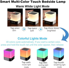 Night Lights Bluetooth Speaker, Alarm Clock Bluetooth Speakers Touch Sensor Bedside Lamp Dimmable Multi-Color Changing Bedside Lamp, MP3 Player, Wireless with Lights