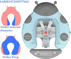 Preself Upgraded Baby Float Non-Inflatable Mambobaby Swim Ring, Infant Soft Solid Swimming Trainer, Baby Pool Float with Removable UPF 50+ UV Sun Protection Canopy (Light Blue Ladybug)