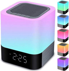 Night Lights Bluetooth Speaker, Alarm Clock Bluetooth Speakers Touch Sensor Bedside Lamp Dimmable Multi-Color Changing Bedside Lamp, MP3 Player, Wireless with Lights
