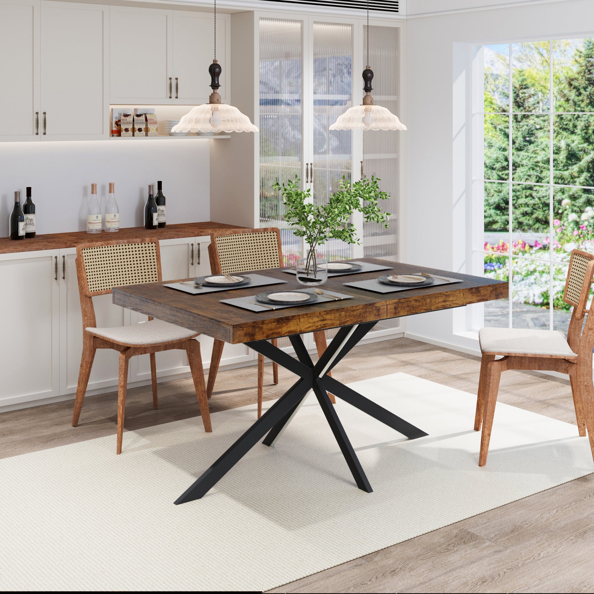 55.11"-70.86"Retro Rectangular Stretch Dining Table, Antique Wood Top And Same Color Relief Plate,With Storage Box,Suitable for dining rooms, kitchens, and living rooms, Brown image 8
