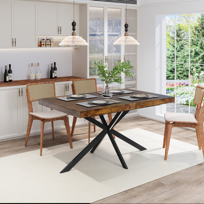 55.11"-70.86"Retro Rectangular Stretch Dining Table, Antique Wood Top And Same Color Relief Plate,With Storage Box,Suitable for dining rooms, kitchens, and living rooms, Brown image 8