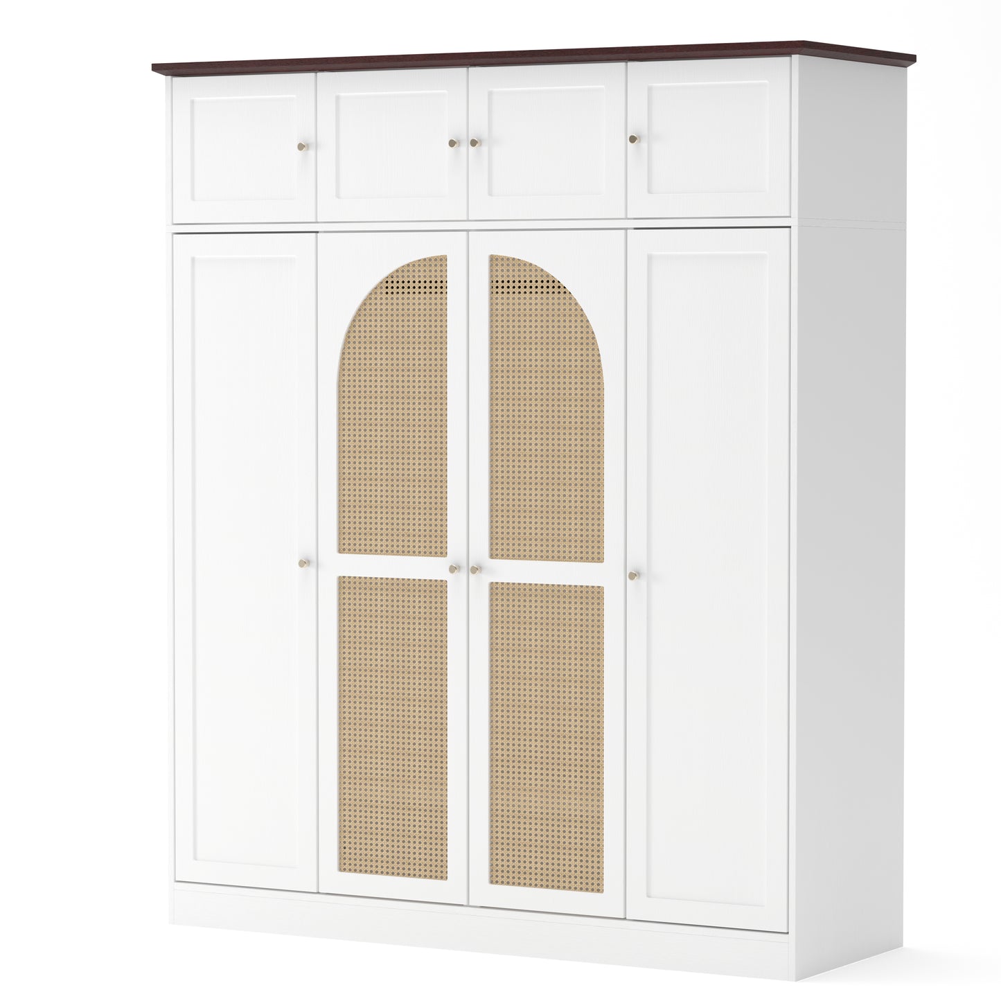 70.87"Tall 8-Door Large Capacity Armoire Wardrobe Closet with Hanging Rod, Adjustable Shelves and Rattan Decorative Doors, Clothing Storage Cabinet for Bedroom, walk-in closet, Living Room, White image 12