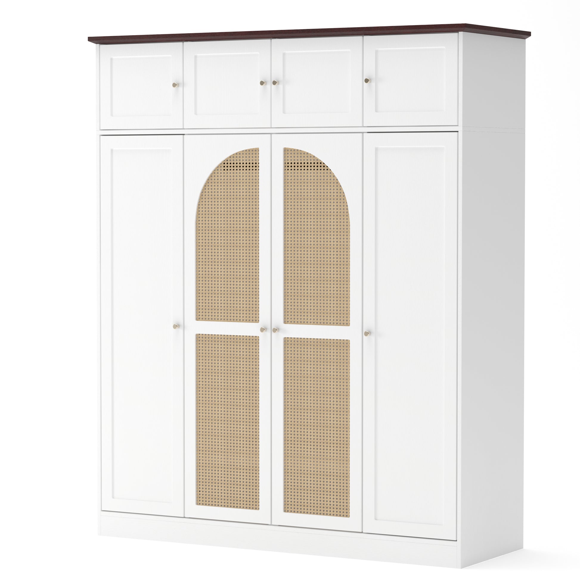 70.87"Tall 8-Door Large Capacity Armoire Wardrobe Closet with Hanging Rod, Adjustable Shelves and Rattan Decorative Doors, Clothing Storage Cabinet for Bedroom, walk-in closet, Living Room, White image 12