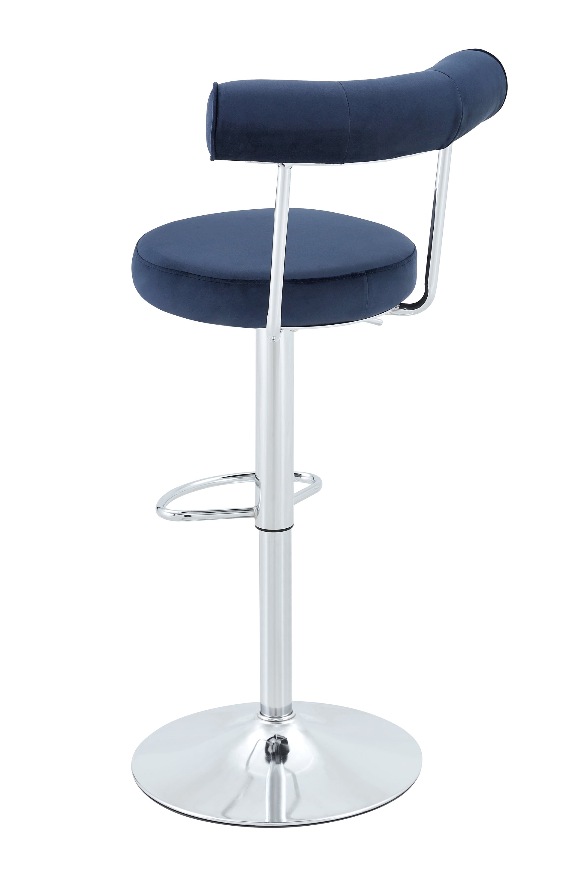 Soft Velvet Upholstered Swivel Adjustable Bar Chair with Chrome Silver Legs - Dining Room Living Room Bar Cafe Reception Desk Bar Stool(Dark Blue, Set of 2) image 8