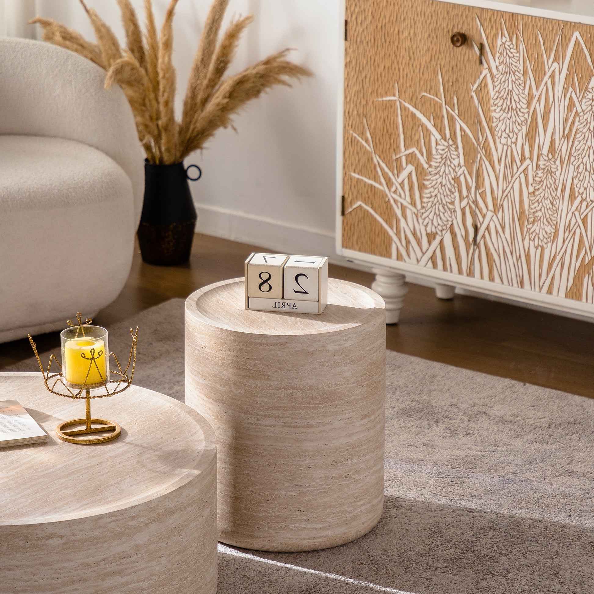 Round End Table with Mars Pattern for Living Room, Modern Drum Circle Side Table for Small Spaces, Nightstand Sofa Table for Bedroom, No Need Assembly (Mars Pattern) image 1