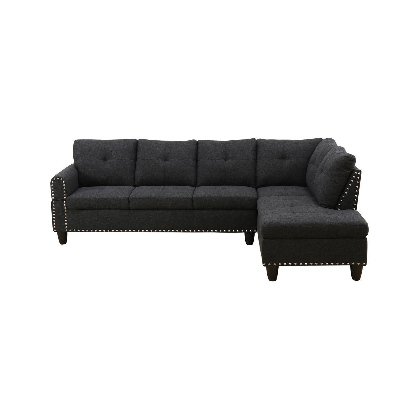 L shape Sectional Sofa Chair with cup holder - Black-Right image 6