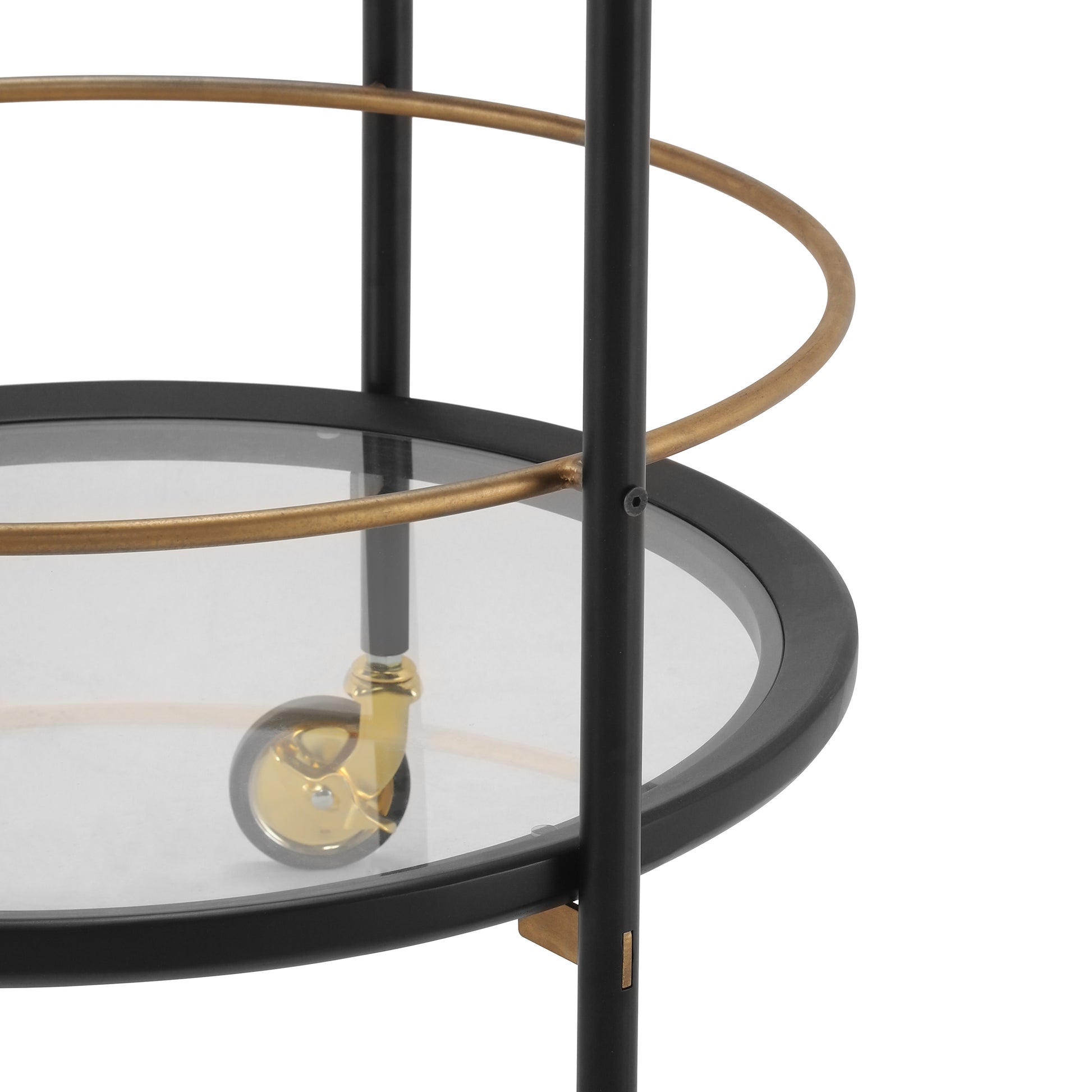 Modern Round Bar Cart with Tempered Glass Shelves and Gold Accents image 9