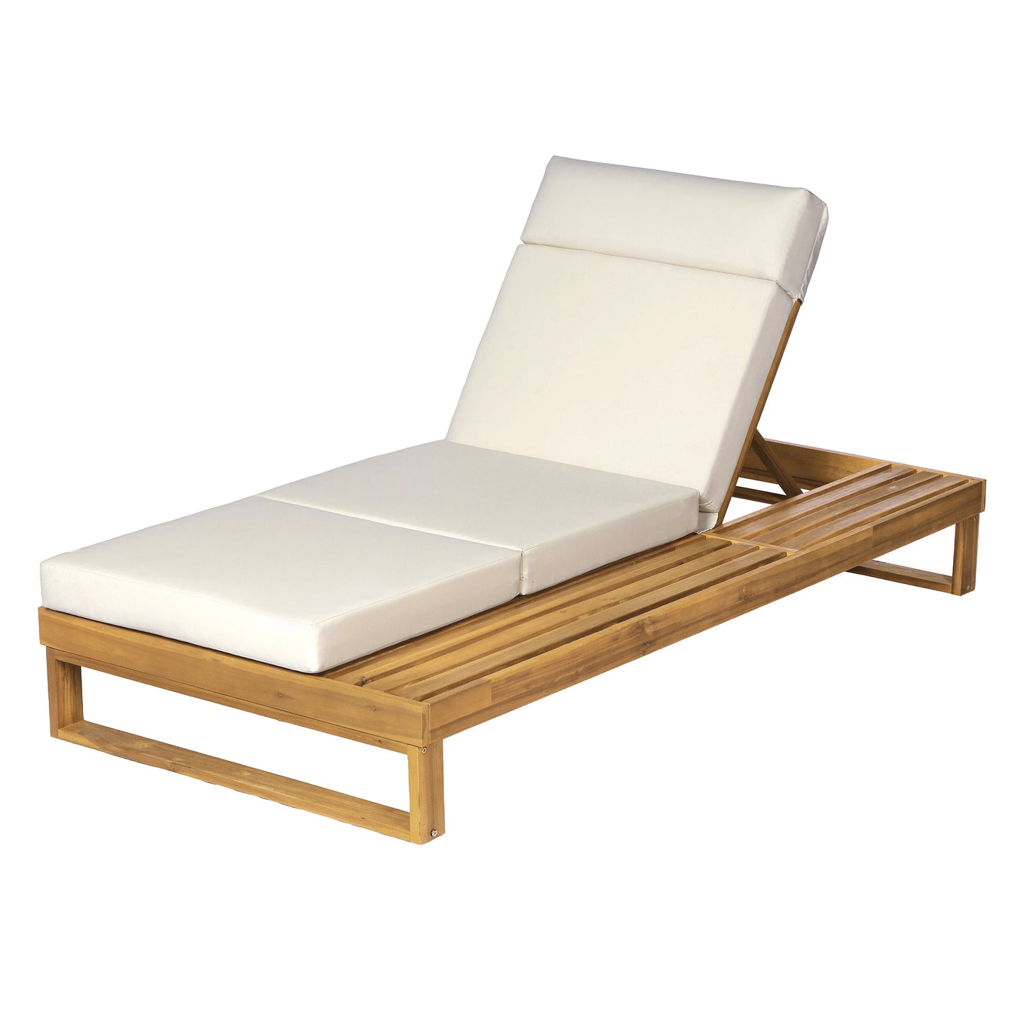 Teak Finish Acacia Wood Chaise Lounge with 4-Inch Beige 4-Fold Cushion Set, Adjustable Outdoor Patio Lounger with Flat Side Surface, for Poolside- Matching cream,dark gray version available image 11