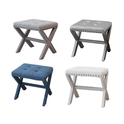 Accent Stool, Tufted Linen Upholstered Chair, X-Base Wood Seat with Nailhead Trim, 17"D x 19"W x 17"H, 300 lbs Capacity image 6
