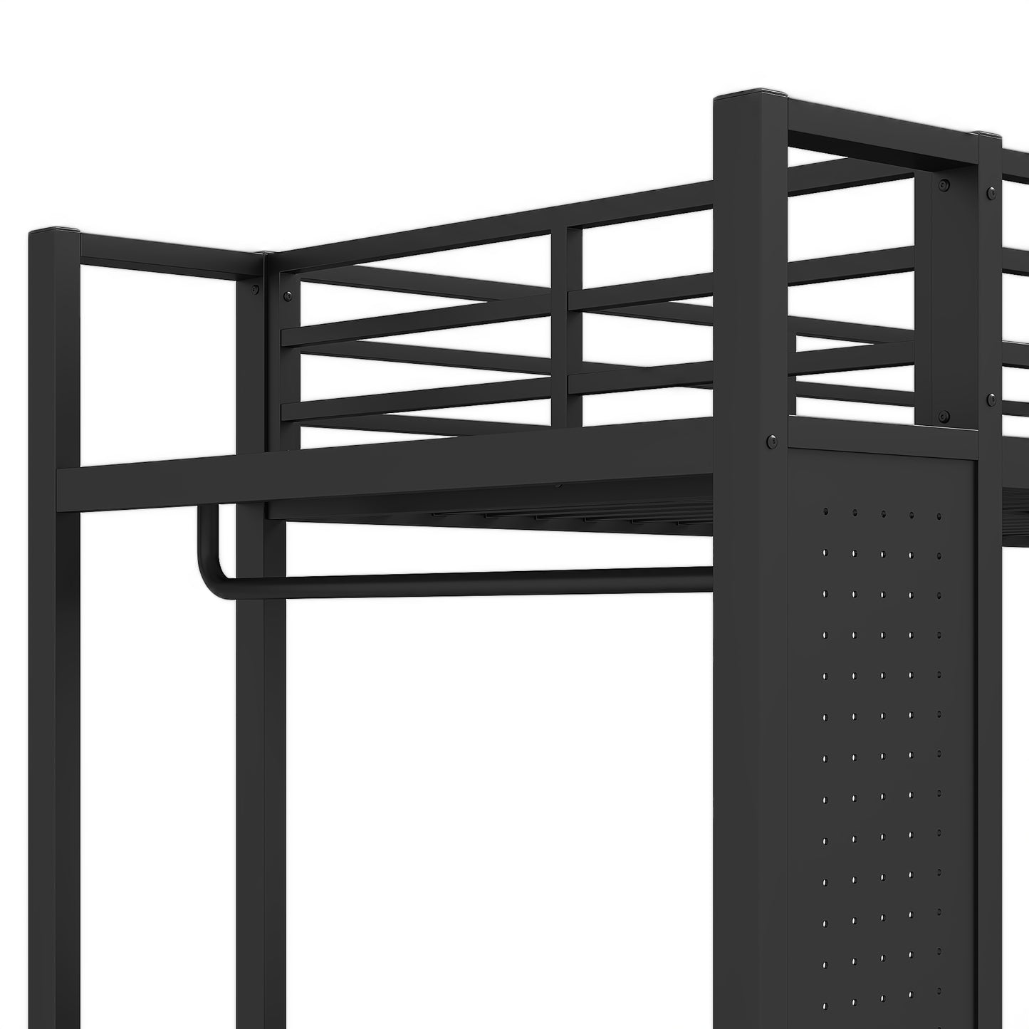 Twin XL over Twin XL size Metal Bunk Bed for Teens with Storage Shelves,Drawers and Pegboard,Black image 12